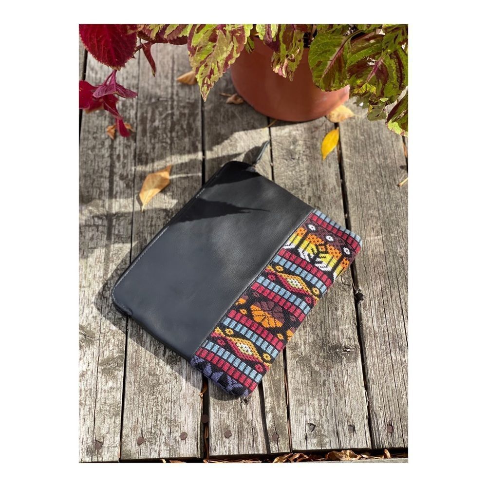 Aphorism Black Clutch Bag Aztec Cotton Weave Faux Leather